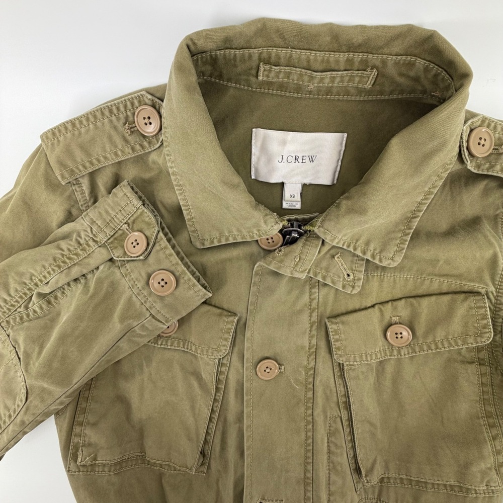 JCrew Utility Jacket Military Style Olive Green XS Cotton Button Up Pockets